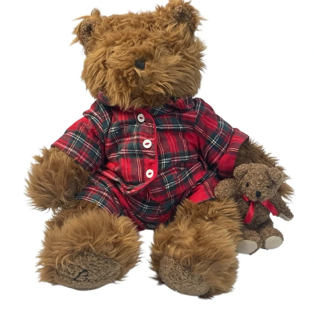 Belkie Bear 2000 Plush Teddy‎ Bear with Plaid Pajamas & Mini Bear Friend Vintage
